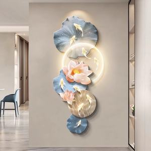 Mural de Pared Luminoso con Diseño Art Deco de Pez con Reloj, Pintura Acrílica con Luz LED, Impresión UV, para Sala de Estar - Product Image 1