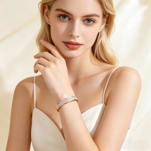 Stainless Steel Triple Row <b>Crystal</b> Sparkling Bangle Non-Tarnish Gold/Rose Gold/Silver Plated Cuff <b>Bracelet</b> <b>Women</b> Luxury Jewelry - Product Image 5