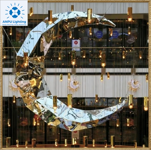 Lampada a Sospensione LED ANPU a Forma di <span class=keywords><strong>Luna</strong></span> <span class=keywords><strong>Crescente</strong></span> e Stella in ABS, Scultura Quadrata per Camera da Letto e Festival del Ramadan - Product Image 2