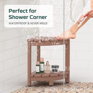 Outlook Bathroom <b>Stool</b> Solid Wood <b>Adjustable</b> <b>Height</b> Anti Slip Corner Storage Shelf for Shower Toilet Room - Product Image 3