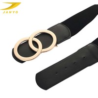 Hot Sale Fashion Gold Doppel-O-Ring Schnalle Breite Stretch Elastic Leder Frauen Taille Gürtel