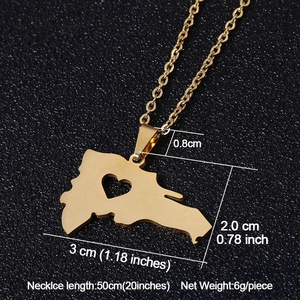 Venta al por mayor caliente de acero inoxidable República <span class=keywords><strong>Dominicana</strong></span> mapa encanto Collar chapado en oro corazón mapa Collar para mujeres y hombres - Product Image 2