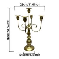 Candélabre doré, support à bougies de 15,3 pouces de haut, chandelier en métal à 5 bras, centre de table, décoration de mariage, bougies coniques