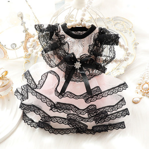 Pet Dog Dress Black And <b>White</b> <b>Lace</b> Tutu Skirt For Small Dogs Teddy Four Seasons Polyester - Product Image 2