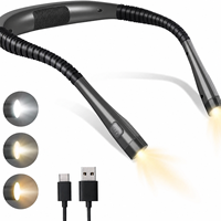 Lampe frontale flexible à col de cygne, batterie 1000 mAh, modes de lumière chaude, froide et jaune, légère 144 g, lampe de lecture portable