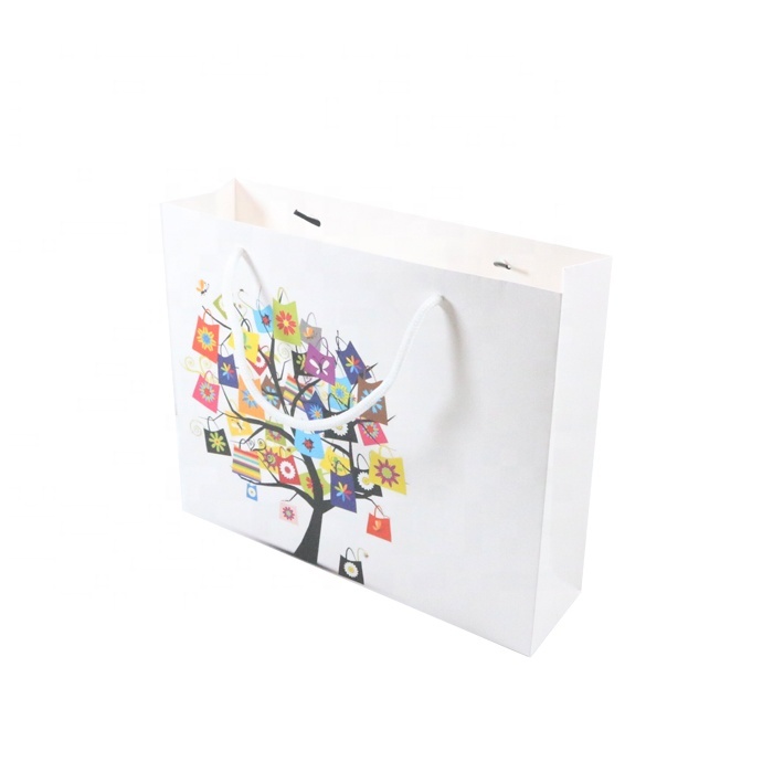 Blanc Mat Stratifié CMYK Impression Publicité Bonbons Sac En Papier Avec Poignée