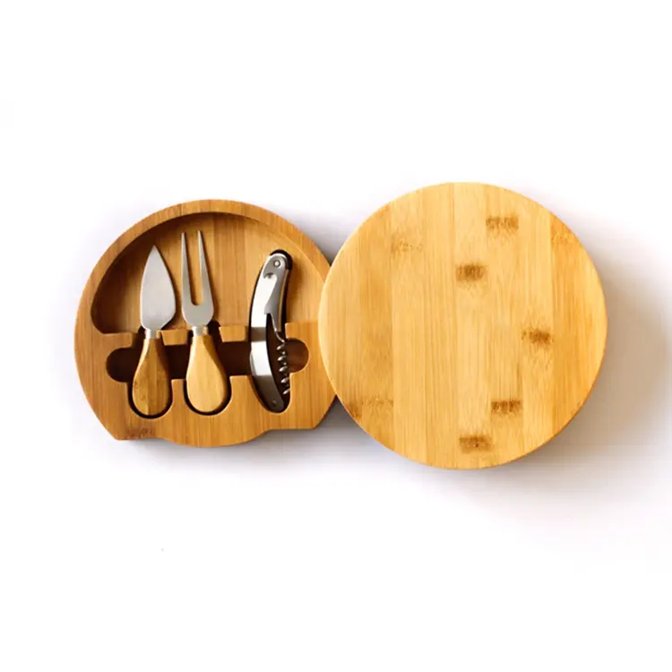 100% tre tự nhiên pho mát gỗ Platter cắt Board Set với 3 Piece dao kéo