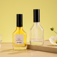 Flacon carré plat en verre transparent 50 ml avec pompe à pression pour huile capillaire, huile corporelle, contenant cosmétique DIY avec couvercle anti-poussière