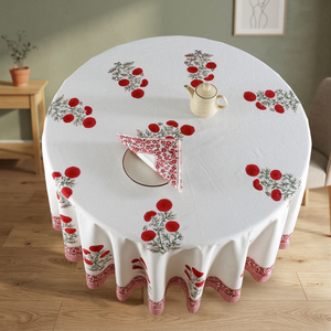 Nappe ronde en coton PRABHAVA avec imprimé Paisley, style moderne, faite à la main, personnalisable, lavable, pour les fêtes - Product Image 2