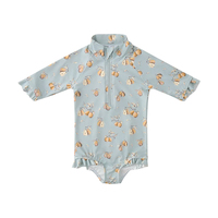 Maillot de bain une pièce à manches longues avec fermeture éclair pour petites filles, imprimé poire, protection solaire UPF 50+