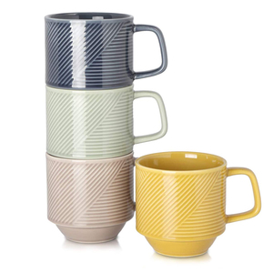 Ensemble de 4 tasses et mugs à café en céramique, colorées et décorées, pour la maison - Product Image 1