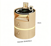 Table de chevet moderne intelligente et écologique en bois avec chargeur sans fil, lumière LED à capteur 3 couleurs, 2 tiroirs pour hôtel, appartement, chambre à coucher
