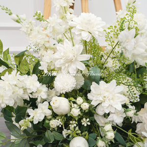Silla de pasillo de boda personalizada de fábrica DKB, flores artificiales de seda, crisantemo blanco, decoración de flores verdes para pasillo de boda - Product Image 2