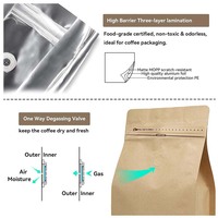 Sacs plats personnalisés en papier kraft brun, aluminium et PE, résistants à l'humidité, avec valve de dégazage unidirectionnelle et fermeture éclair, pour café, thé, noix
