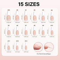 Faux ongles à presser brillants French Manucure, forme cercueil longue, lot de 180 pièces/boîte, 15 tailles, ongles en gel à couverture complète, application facile, logo personnalisé