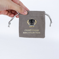Pochette à bijoux en microfibre gris, petite, en faux daim, avec logo imprimé sur mesure