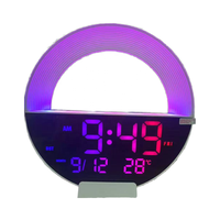 Réveil numérique électronique moderne de bureau/table avec fonction snooze, calendrier DST, affichage de la température, 12 lumières colorées, veilleuse