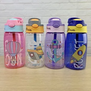 480ML Kids Water Bottle with Straw for School Leakproof Creative