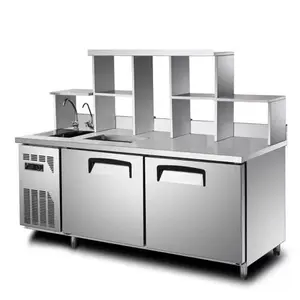 Customized stainless steel Coffee Shop Equipment Refrigerate Bar Work Table Bubble Tea Table Counter