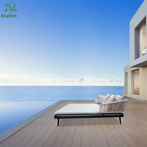 Chaise de salon tissée rembourrée au design nordique, chaise longue d'extérieur, de plage, lit deux places - Product Image 3