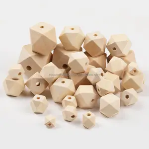 Yiwu making wood beads unfinished no painted 18mm natural hexagon wooden beads
