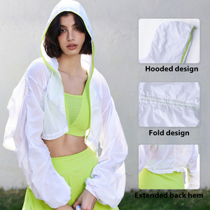 Printemps/été nouvelle <span class=keywords><strong>robe</strong></span> de Yoga femmes court à capuche cordon manteau de sport mode couleur course Fitness haut décontracté - Product Image 3