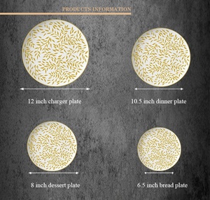 Vaisselle de mariage motif feuille d'or assiette en céramique service de table en porcelaine de luxe - Product Image 4