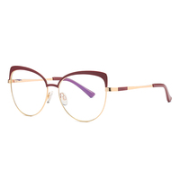 UNOC Lunettes optiques Visage Lunettes œil de chat Montures en métal noir Bleu/Or/Lentilles transparentes bloquant la lumière Disponibles Rose