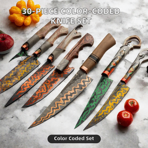 Ensemble de 30 couteaux en acier inoxydable à code couleur, revêtement antiadhésif en bois, conception ambidextre, antirouille, passe au lave-vaisselle - Product Image 2