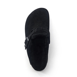 Fashion Handmade Warm <strong>Black</strong> Suede <strong>Slippers</strong> Soft Cork Sole Buckle Branded Indoor Outdoor Women Men Shearling Sandals Wood Shoes - Product Image 5