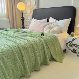 Coperta in maglia a strato singolo in flanella waffle tinta unita, in pile, per tutte le stagioni, da viaggio in aereo e per la casa, 100% poliestere, semplice - Product Image 4