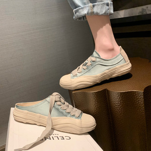 Chaussures en satin pour femmes 2026 – Mules décontractées à bout ouvert, talon bas, respirantes, polyvalentes, pour le quotidien, à bout rond épais - Product Image 1