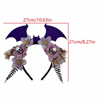 Serre-tête Halloween Crâne de chauve-souris et fleurs, accessoire de coiffure pour femmes pour fête du Jour des Morts, accessoires de costume de cosplay