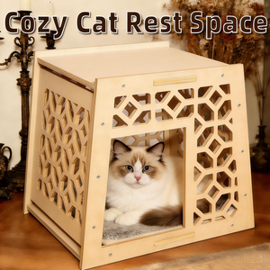 Cuccia Moderna di Lusso per Gatti da Interno in <span class=keywords><strong>Legno</strong></span> Massello con Design Intagliato Vintage, Elegante Rifugio per Animali Domestici di Facile Montaggio e Pulizia - Product Image 6
