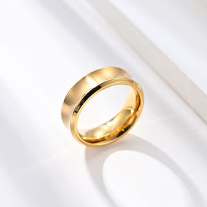 Trendy Titanium Steel <b>Ring</b> Geometric Design Unisex Wedding Band Gold Color - Product Image 2