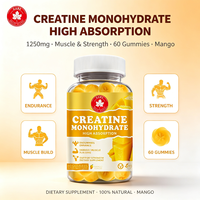 Gummies de créatine monohydrate à absorption élevée, saveur mangue, 60 unités, pour la force et l'endurance musculaire, marque privée OEM, personnalisables
