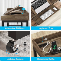Mesa Ergonómica Ajustable para Cama con Carga, Escritorio Móvil para Cabecera con 2 Cajones, Toma de Corriente y Puertos USB, con Ruedas para Dormitorio