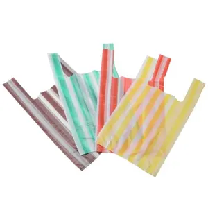 Best Price Stripe T-shirt Plastic Customized Supermarket Grocery Shopping Vest Handle Bag Wholesale