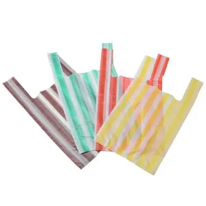 Best price stripe T-shirt Plastic Customized Supermarket Grocery Shopping Vest Handle bag wholesale