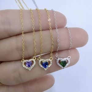 Collana in Argento Sterling 925 con Cuore Viola e Cristallo, Gioiello Regolabile di Lusso per Donne, Placcato Oro con Zirconi, Economico e Portafortuna per Bambini - Product Image 1