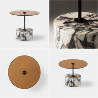 Table basse ronde en marbre Calacatta naturel Future Star, plateau en verre fumé ambre moderne, base sculpturale en forme de tambour, personnalisable