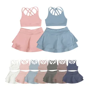 Vêtements pour bébé avec logo personnalisé Lingerie d'été en bandoulière Jupe courte Leggings de yoga pour bébés filles en nylon de couleur unie sans couture