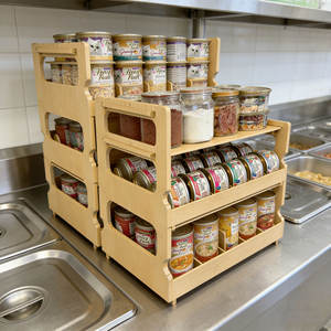 علبة الخيزران منظم مخزن الخيزران 2 طبقات يمكن تكديسة رف تخزين مثالية ل 36 الغذاء البشري والحيوانات الأليفة للمخزن - Product Image 6