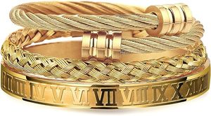 Pulsera de Hombre de Acero Inoxidable con Corona y Números Romanos, Diseño Nuevo y Lujoso, 3 Piezas - Product Image 2
