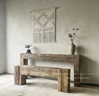Banc console en bois massif artisanal Wabi-sabi, style rétro, utilisation polyvalente multi-scènes, banc géométrique en bois massif