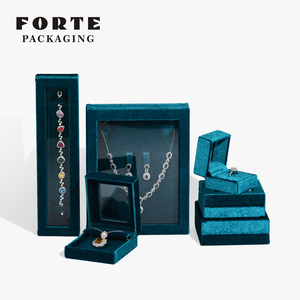 FORTE 2024 New Style Hot Selling Blue Velvet Acrylic Jewelry Packaging <b>Box</b> Custom logo Ring <b>Box</b> <b>Earrings</b> Pendant Jewelry <b>Box</b> - Product Image 6