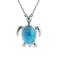 Joyería Hawaiana de Plata Esterlina 925 con Diseño de Vida Marina, Colgante de Tortuga Marina con Larimar Natural y Cadena de Cable