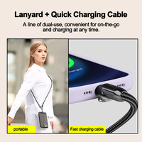 Câble de charge USB-C vers USB-C de 1,2 m 60 W avec lanière pour iOS, charge rapide 3A, boîtier métallique, sangle en nylon pour appareil photo et écouteurs
