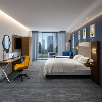 Ensembles de chambre d'hôtel commerciaux modernes avec chaise longue en velours orange et design à panneaux en bois pour suites de boutique