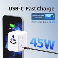 Worldplug Adaptateur de prise international multi-nations de petite taille PD 45W Chargeur universel Adaptateur de voyage